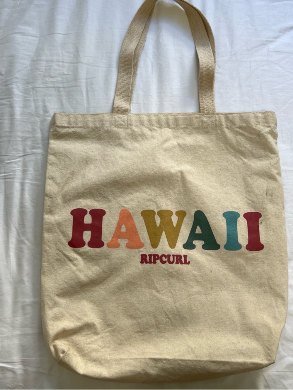 Rip Curl Hawaii Canvas Tote in Cream with Multicolor Lettering